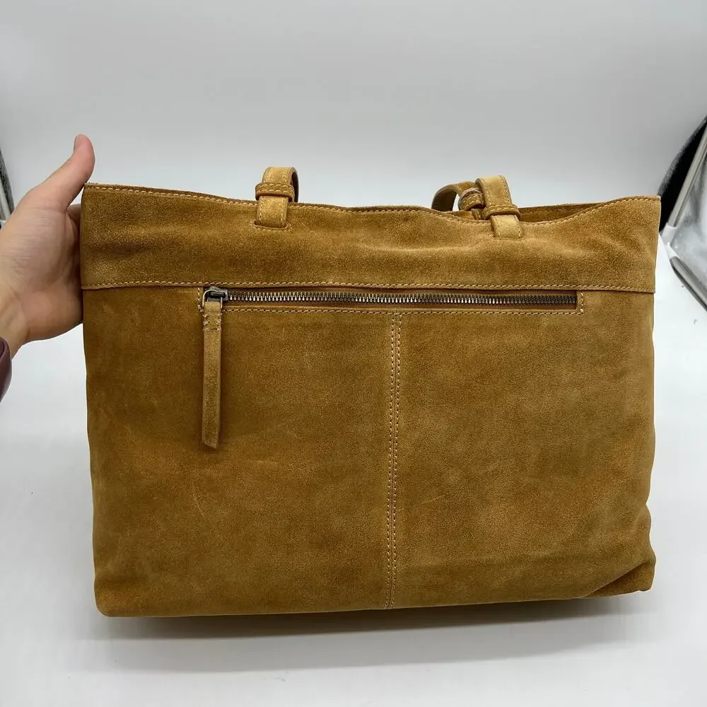 American Leather Co. Women Handbags Mercer Suede Woven Tote Brown Cafe Latte